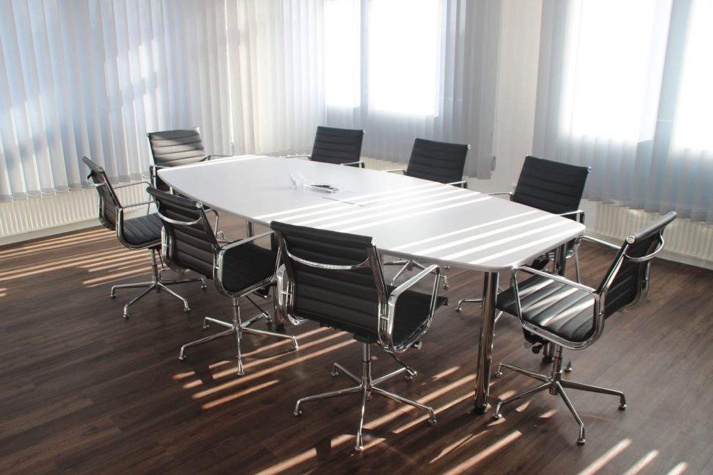 Empty conference room ready for a panel interview
